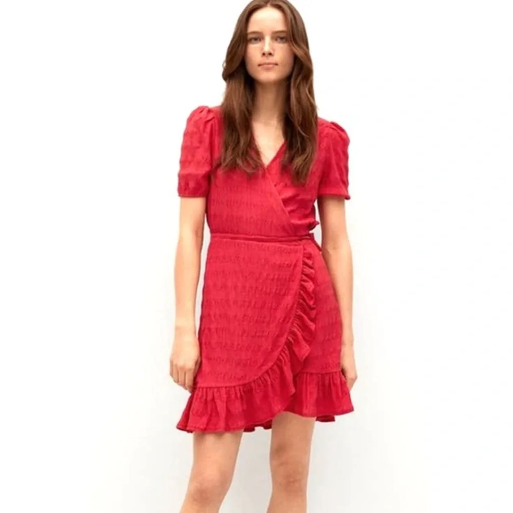 Mango Red Ruffle Wrap Mini Dress - Picture 1 of 3